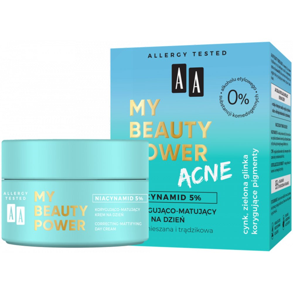 AA MY BEAUTY POWER ACNE- Дневна крема за корекција и матирање, масна и комбинирана кожа, наменета за кожа склона кон акни